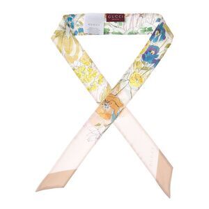 Gucci Gg Printed Silk Neckbow, White
